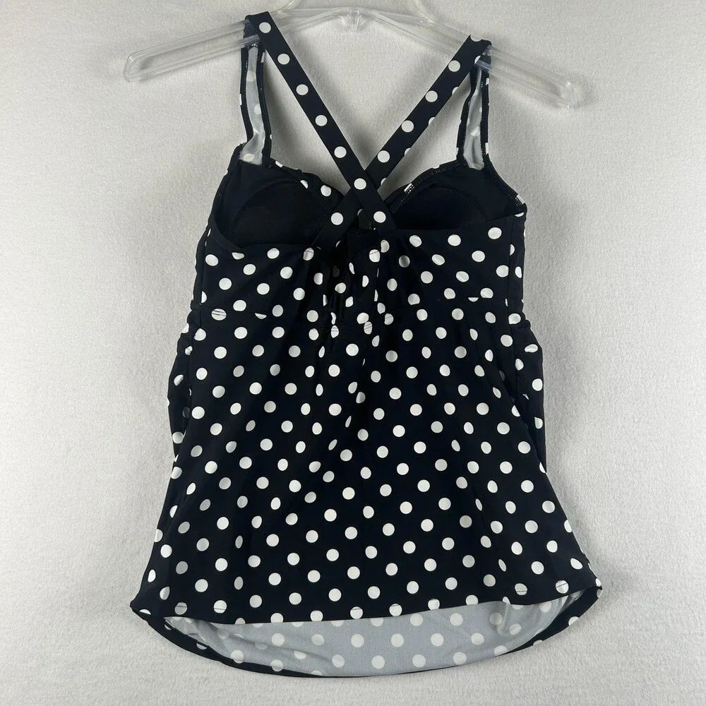 Motherhood Maternity Tankini Top Womens Small Black Polka Dot Swim Crossback